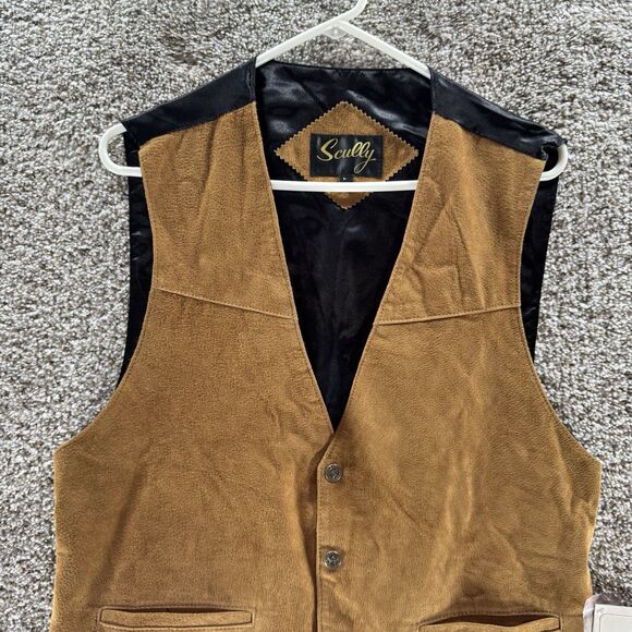 Scully Vest Suede Leather Men Large Tan Western Bourbon Snap Front New With Tags - Picture 4 of 16